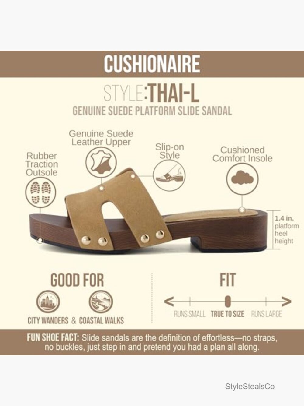 Genuine Leather Suede Platform Sandals Heeled Slide Memory Foam - Picture 4 of 7